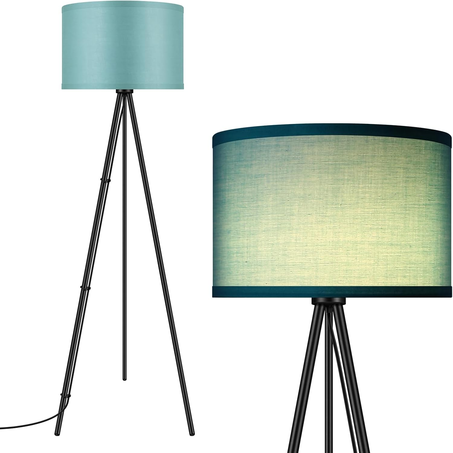 Modern Tripod Floor Lamp with Green Linen Shade for Living Room, Bulb Not Included