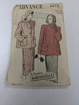 Vintage ADVANCE Pattern 4472 Coat Size 12 Bust 30 Hip 33 | eBay