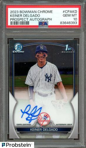 #1 2023 Bowman Chrome Prospect Keiner Delgado Yankees RC Rookie AUTO PSA 10