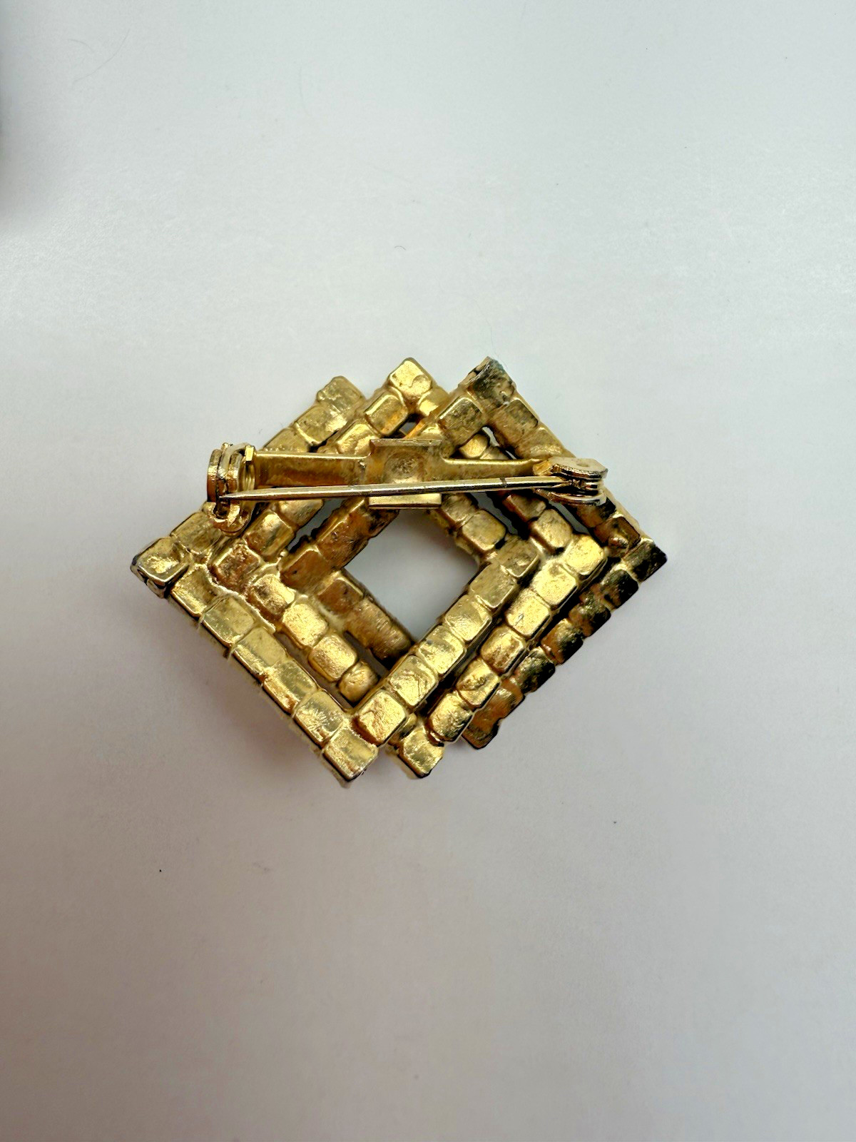 Uranium Interlocking Squares rhinestone Brooch/Pi… - image 3
