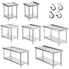 2-6ft Stainless Steel Table Commercial Catering Kitchen Pre Work Table on Wheels