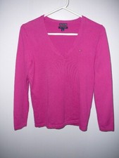 Tommy Hilfiger Fuchsia Long Sleeve V-Neck Lightweight Sweater-Size M