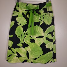 Vintage I.T. Studio 6 Black  Green A-Line Skirt Pockets Belted Cotton 25" Long