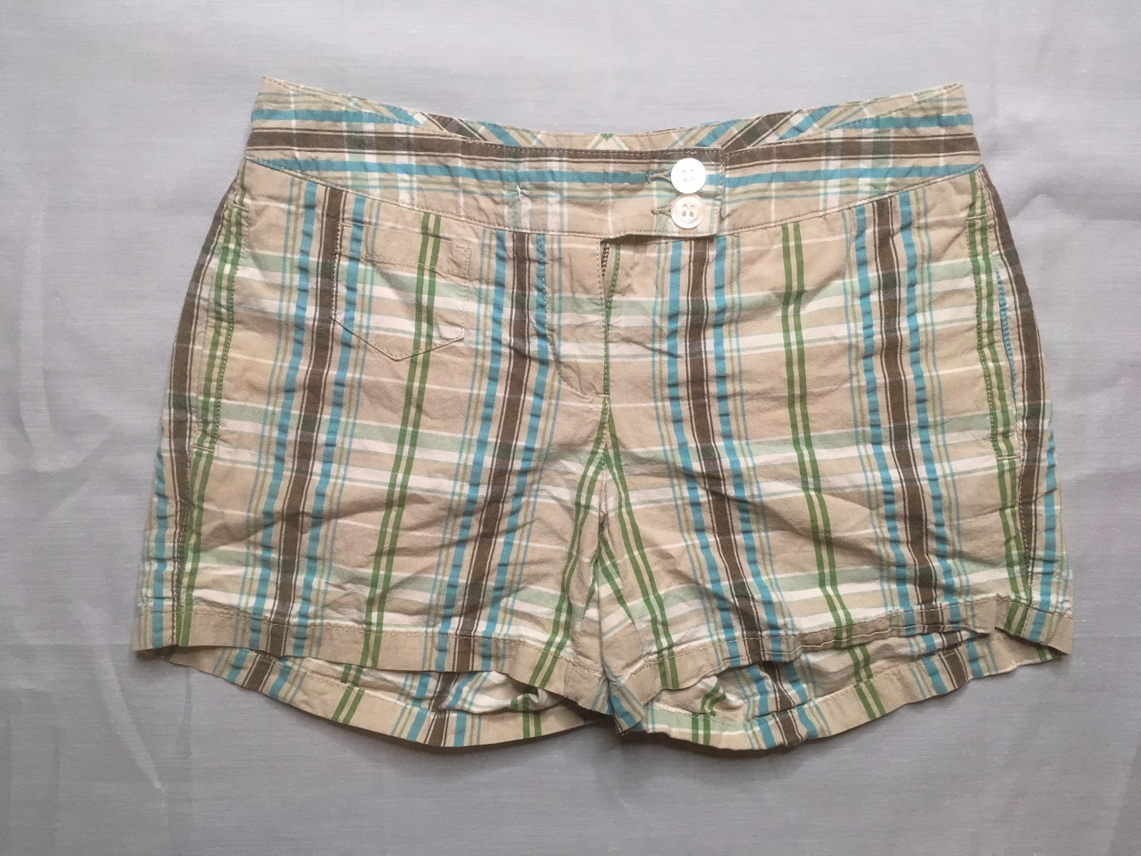 Tommy Hilfiger Women's Plaid Striped Tan Shorts, Size 2, C