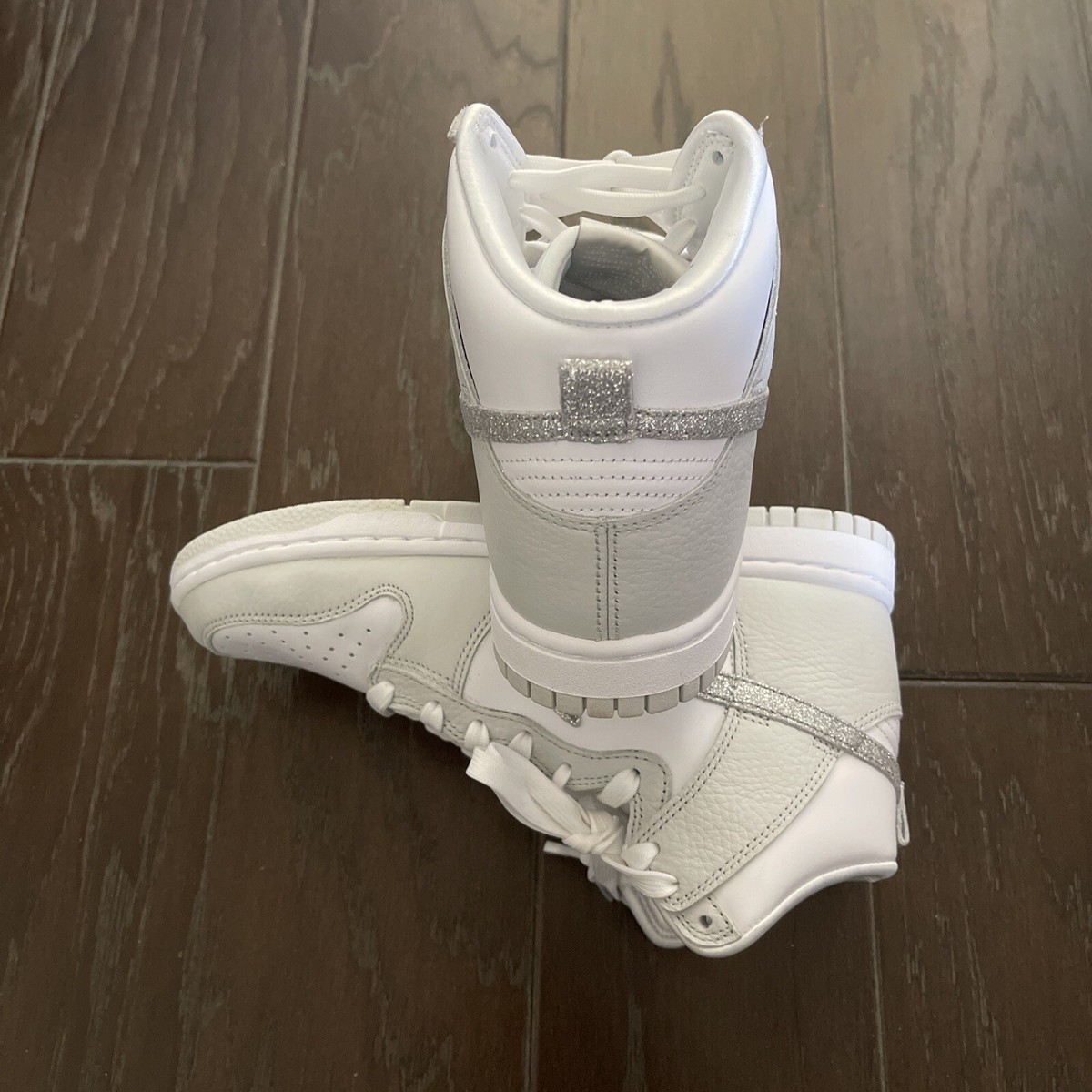 Size 7 - Nike Dunk High Silver Glitter Swoosh Women's Sparkly