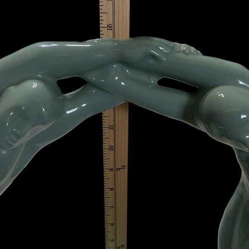 Vtg Haeger Pottery Circle Of Love Statue Sculpture Art Deco Green Original Tag - Picture 13 of 14