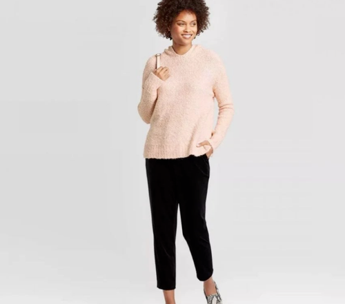 A New Day Women's Small NWT Cozy Core Feminine Blush Pink Hooded Sweater - Picture 6 of 9
