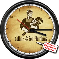 Plumbing Plumber w/ Tools Retro Vintage Look Your Name Personalized Wall Clock