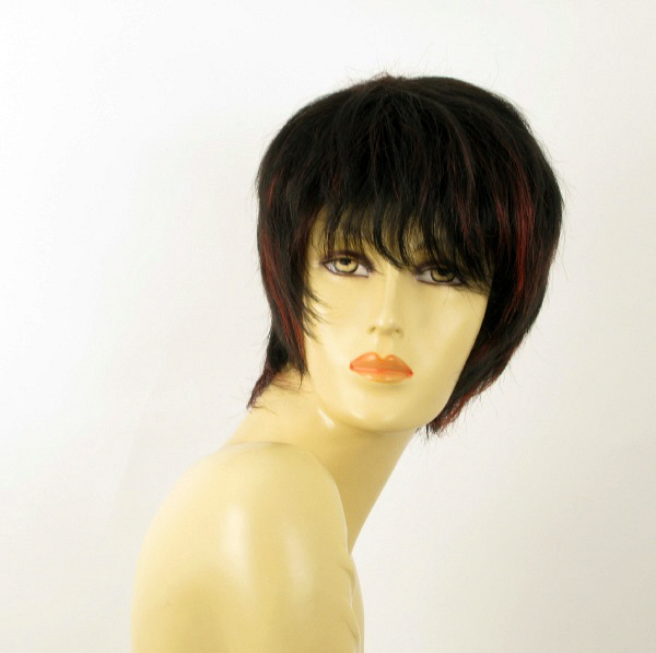 Perruque femme 100% cheveux naturel courte méchée noir rouge KRYSTIN 1b410