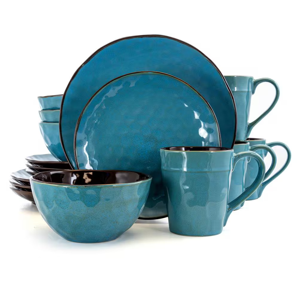 Sea Glass 16-Piece Modern Turquoise Stoneware Dinnerware Set