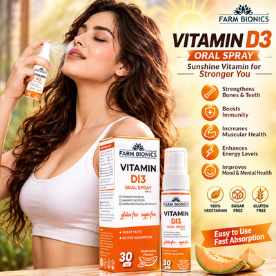 FARM BIONIC Vitamin D3 400 IU Spray Supplement 30ml Vitamin D3 Booster Muskmelon