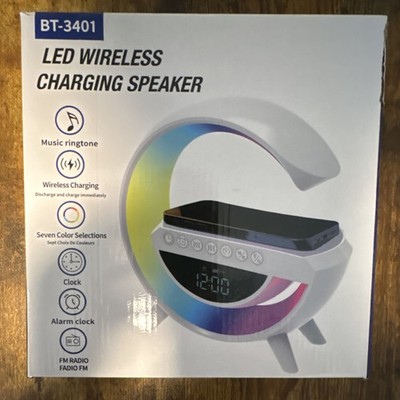 BT-3401 LED Bluetooth Clock Speaker Wireless Charging Alarm FM Radio White
