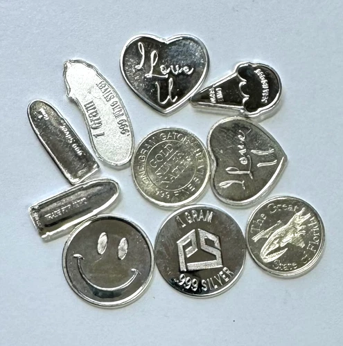 Miscellaneous Lot of 1 gr .999 Fine Silver Rounds, NR.