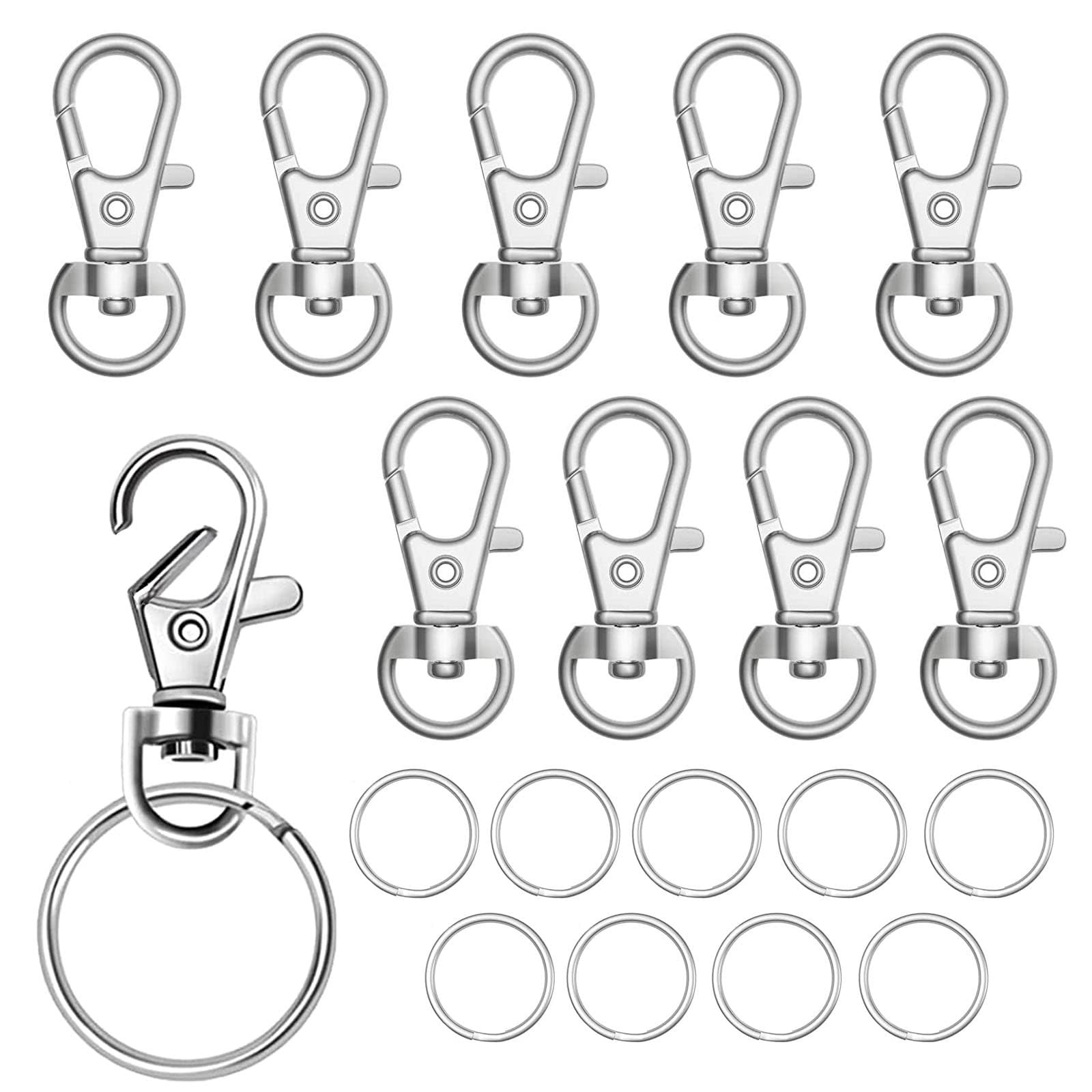 Pack of 10 Keyring Rings Hoops with Swivel Lobster Clasps Metal Key Ring Clip...