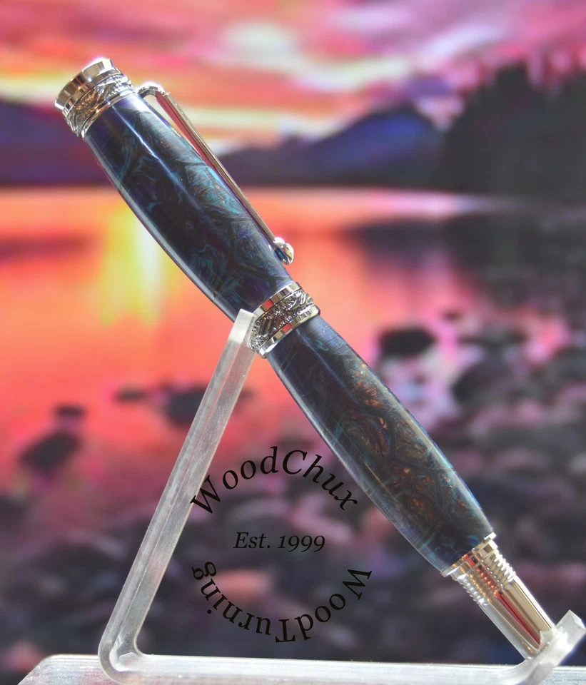 Bolígrafo hecho a mano escritura punta fuente arco escalera y resina azul púrpura 1587a Foto 3 de 4