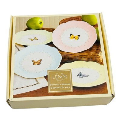 Lenox BUTTERFLY MEADOW COLORS 8'' Dessert Plate Set 4 Scalloped 6444731 NEW