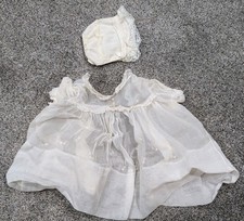 Vintage Baby Child Baptism Christening Dress Hat Cap Bonnet White Lace Ruffle