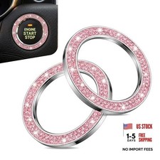 2PCS Bling Crystal Car Engine Start Decoration Ring, Double Rhinestone Pink