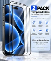 2 Pack Full Coverage Glass Screen Protector For iPhone 18/17/Pro/Pro Max/Air