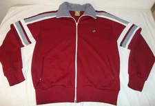 Vtg 1970's Hang Ten 100% Polyester Full Zip Track Jacket Maroon Burgundy M/L
