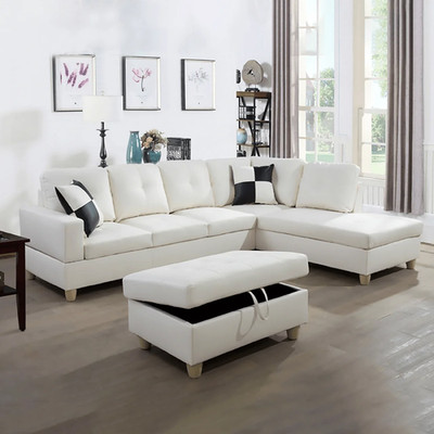 Convertible Sectional Sofa, L Shaped Couch for Small Space Living Room, White(Wi