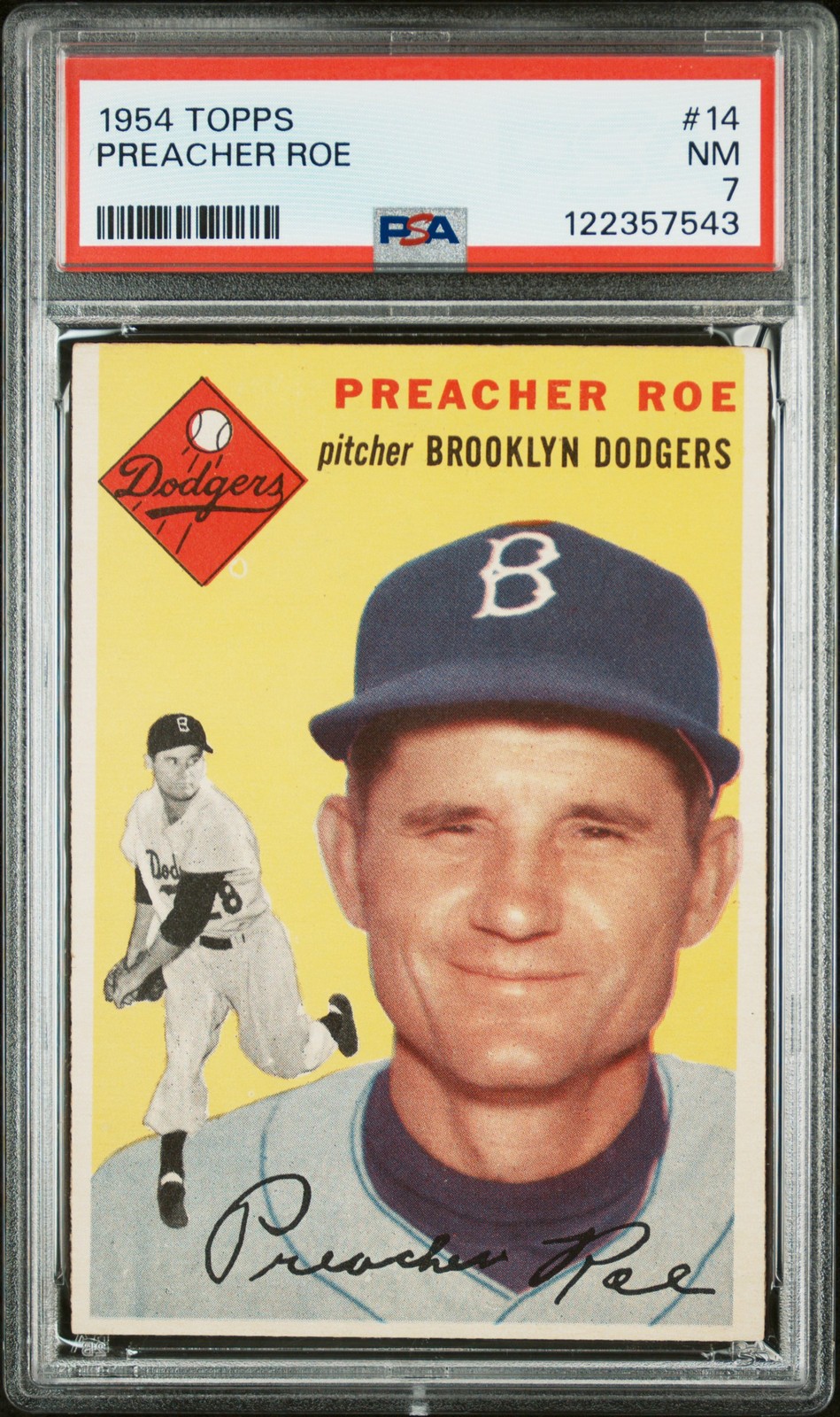 1954 TOPPS #14 PREACHER ROE PSA 7