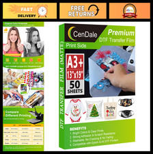 Premium DTF Transfer Film 13"x19" - 50 Sheets Matte Clear PET Heat Transfer Pape