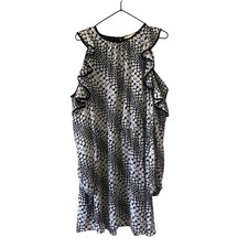 Michael Kors Women's L Blk White Floral Cold Shoulder Ruffle Long Sleeve Dress 