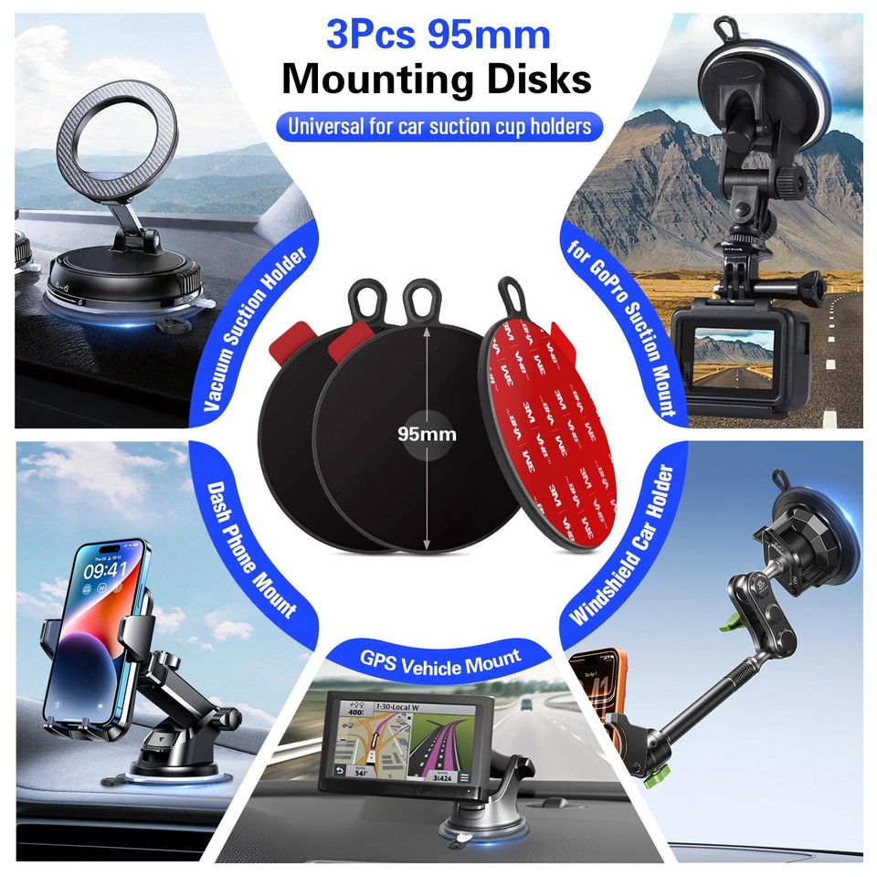 volport 3 Pack Dashboard Pad Mounting Disk for Suction Cup 95mm/3.74 ...
