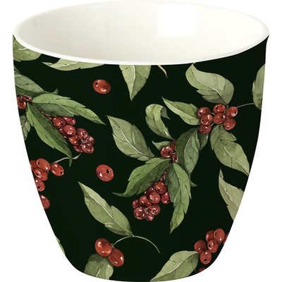 IHR Leander Porzellanbecher Kaffeebecher Tasse Beeren Zweige Ø9,5x9cm dunkelgrün