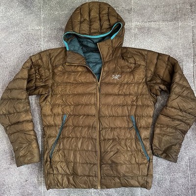 Mens Arc'teryx Cerium LT Hoody Down Caribou Brown Blue Puffer Hooded Jacket Sz L