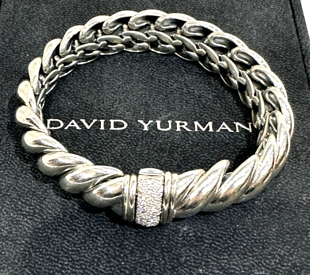 DAVID YURMAN SCULPTED CABLE 925 FLEX BRACELET WITH PAVE DIAMONDS 14MM