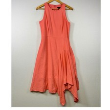 Ann Taylor Fit and Flare Dress Women 6P Coral Asymmetric Handkerchief Hem Pink