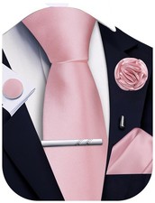 Solid Color Ties for Men Silk Satin Necktie and Pocket Square Cufflinks Tie Clip
