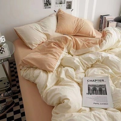 Luxury Bedding Set Cotton Pleated Floral Print Duvet Cover Bed Skirt Set 4 Pcs