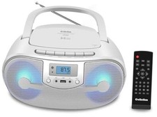 Portable Stereo CD Player Boombox, FM Radio with Bluetooth, Remote White