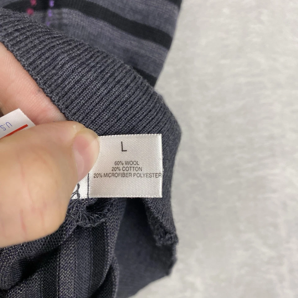 St. Croix Sweater L Wool Blend Argyle Stripe Crewneck USA Made Gray Black - Image 4 of 4