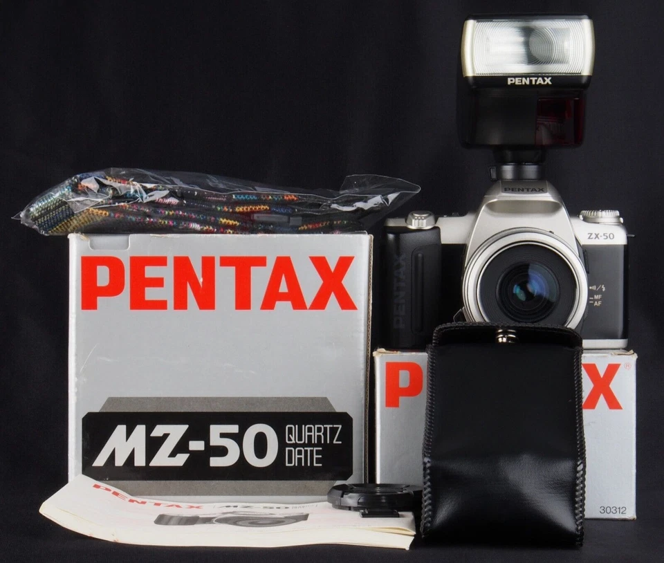 MIB Pentax ZX-50QD 35mm Film AF SLR + smc Pentax-FA 35-80mm Lens & AF-330FTZ Kit - Image 2 of 4
