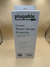Plugable Surge Protector Power Strip w/ USB, 12 AC Outlets, 25ft Extension Cord