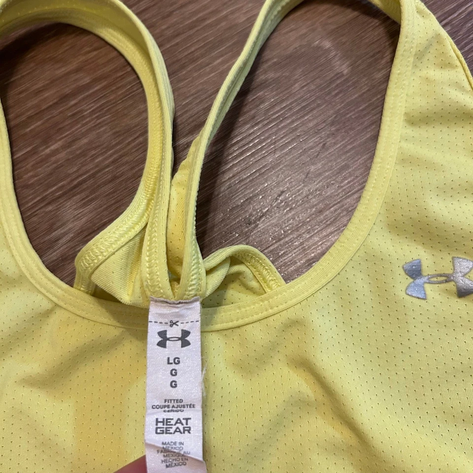 Under Armour HeatGear Fitted Tank Top Womens Large Yellow Athletic Racerback - Image 2 of 4