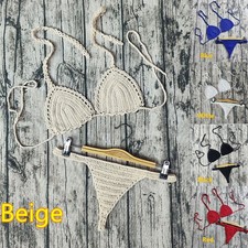 Set bikini donna all'uncinetto design senza schienale vita bassa costume da bagno per amanti del sole