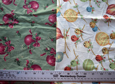 CHRISTMAS ORNAMENT PRINTS 100 COTTON FABRIC 2 REMNANT PIECES