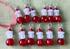 12 Handmade Top Quality Red Glass Crackle Bead Christmas Santa Charms 32mm