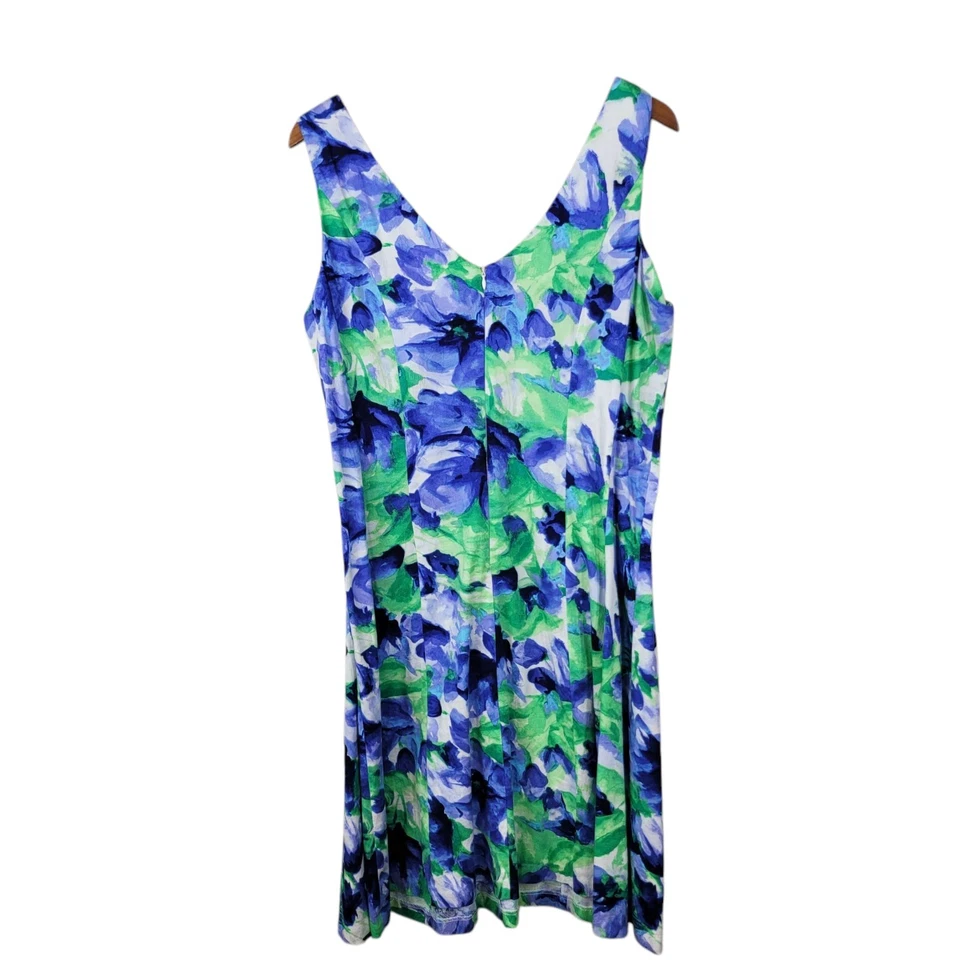 Vestido sin Mangas Chaps Talla 16 Ralph Lauren Floral Acampanado Hasta la Rodilla Azul Verde Primavera Foto 4 de 4