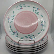 🔥 5 pc Caleca PINK GARLAND 11" Dinner Plates Hand Painted Floral Made In Italy