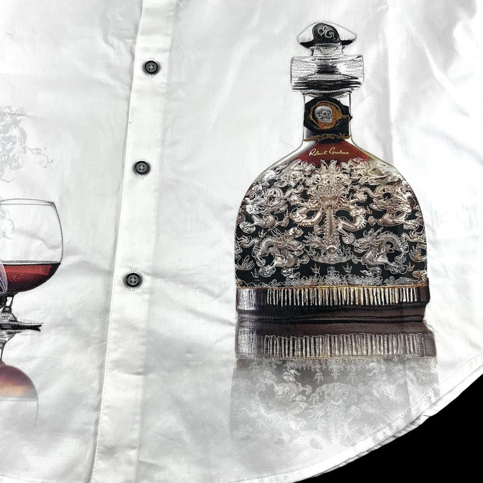 Robert Graham Skull Head Cigar & Cognac Embroidery Vtg Solid Shirt $278 Large - Image 3 of 4