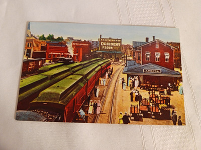 Old C. B. and Q. Train Depot Aurora Illinois Postcard Schreul Studio A93941