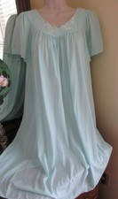 MISS ELAINE PALE AQUA FLUTTER sleeve nylon lounge waltz length nightgown sz XL