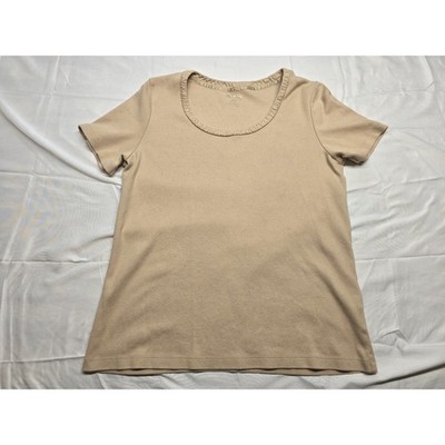 White Stag Womens Tan Brown Crew Neck Short Sleeve T-Shirt Top Size M
