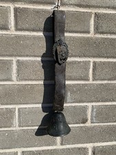 Campana Antica Di Bronzo Bellissima E Introvabile Con Collare Di Cuoio